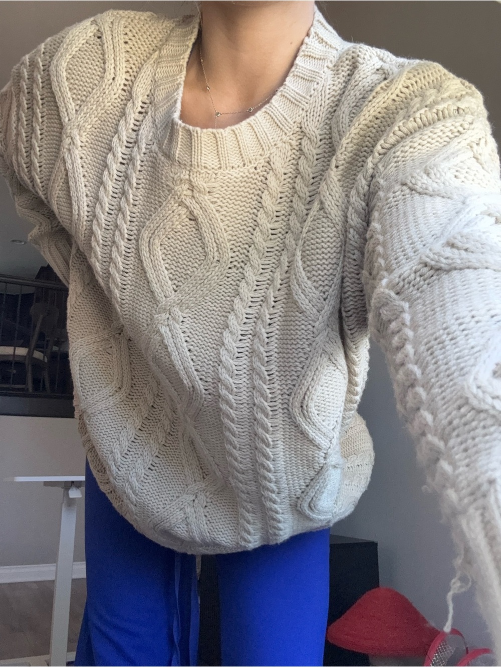 Princess Polly Cream Cable Knit Crewneck Sweater
